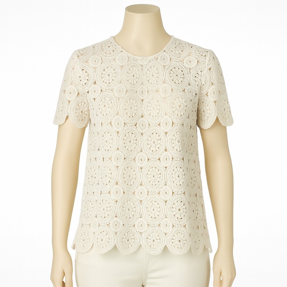 All At Once New York‎ Crochet Lace Top Womens M Ivory Boho Cottagecore Festival